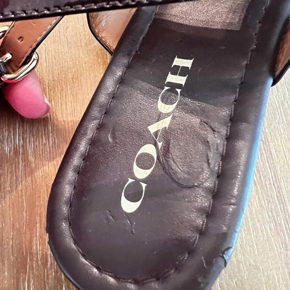 Coach Cassidy Iridescent Oxblood Pearl Leather Sandals - Picture 6 of 12